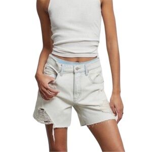 NWT BDG drop waist destroy shorts, light wash distressed denim cut offs size 26